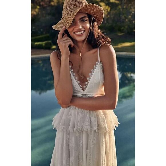 ROCOCO SAND Long Dress Off White Straps Embroidery Maxi S - Picture 6 of 16